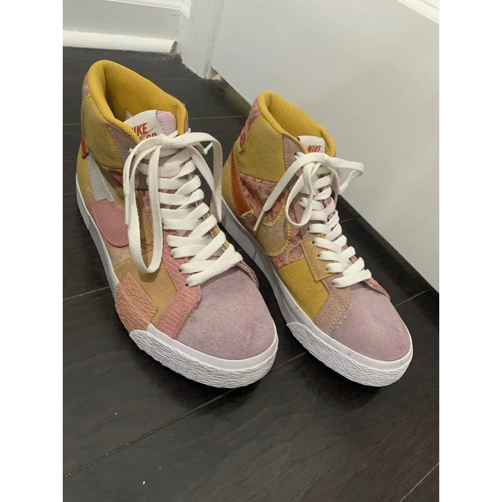 Nike SB Zoom Blazer Mid Premium Mosaic Citron Pink DA8854-300 Skate Shoes